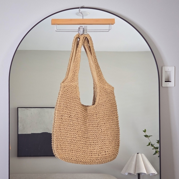 unbranded Handbags - Woven Straw Tote Bag in Natural Beige - Casual Shoulder Tote